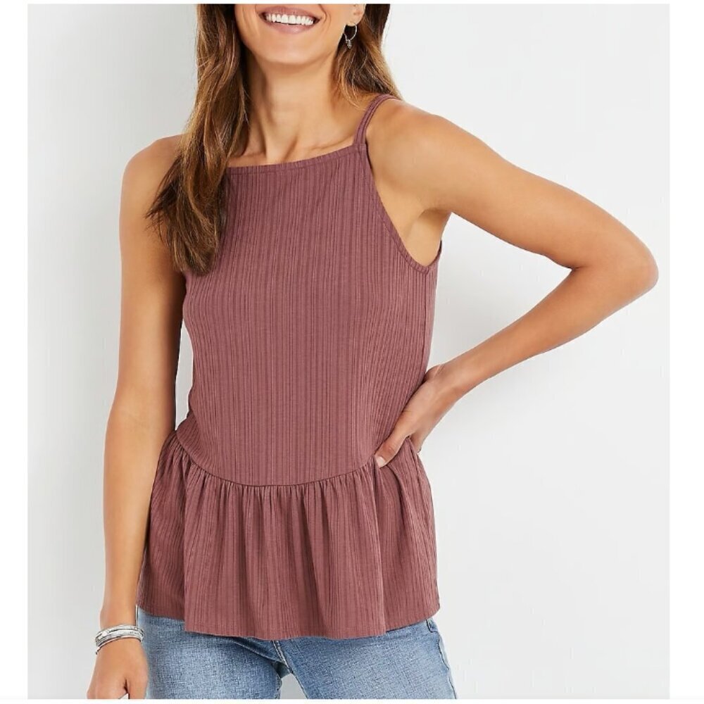Maurice's Dark Mauve High Square Neck Ribbed Babydoll Tank Top Women’s Size 1X